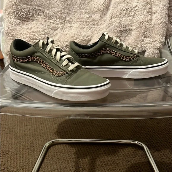 Vans Olive Green and Leopard Print Sneakers - Picture 5 of 8